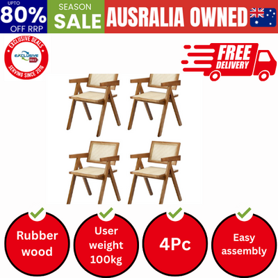 4x Dining Chairs Rattan Chair Wooden Walnut