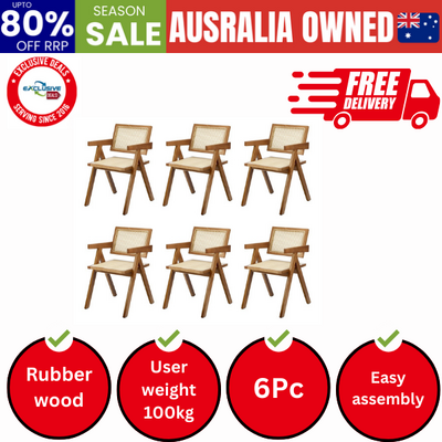 6x Dining Chairs Rattan Chair Wooden Walnut