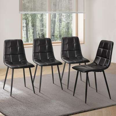 4x Dining Chairs PU Leather Padded Seat Retro Black