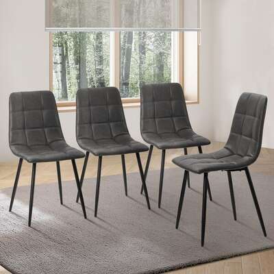 4x Dining Chairs PU Leather Padded Seat Retro Grey