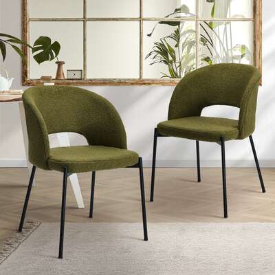 2x Armchair Dining Chair Sherpa Green&Black