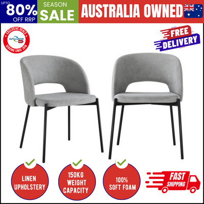 Dining Chair Set of 2 Linen Grey and Black