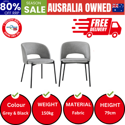 6x Armchair Dining Chair Fabric Grey&Black