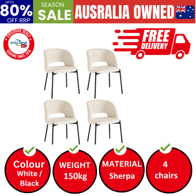 4x Armchair Dining Chair Accent Chairs Tub Armchairs Sherpa White&Black