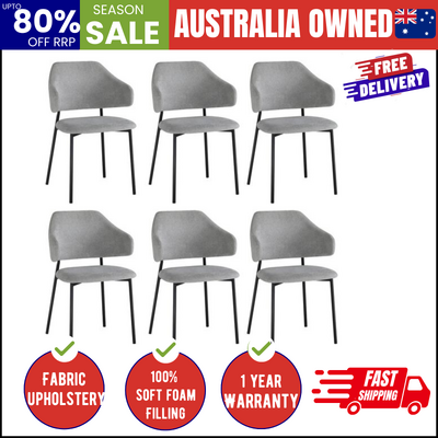 6x Dining Chairs Tub Fabric Grey&Black