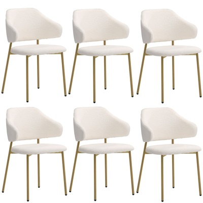 6x Dining Chair Accent Chairs Armchair Tub Armchairs Sherpa Gold&White