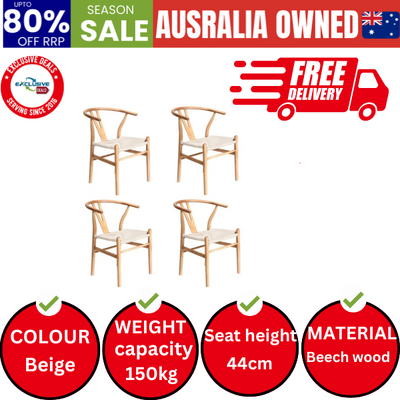 4x Dining Chair Wooden Hans Wegner Chair Wishbone Cafe Lounge Seat