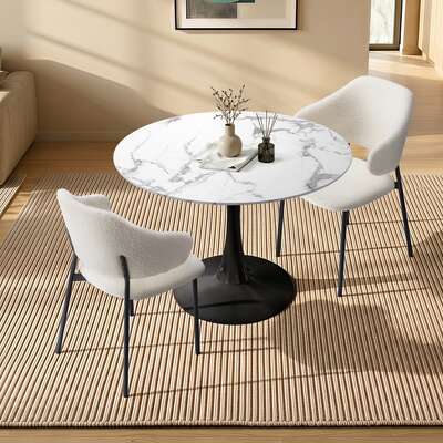Round Dining Set White 52x48x80cm