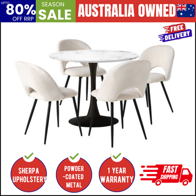90cm Round Dining Table with 4PCS Chairs White and Black