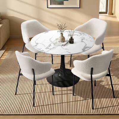 Dining Set White Fabric 52x48x80cm
