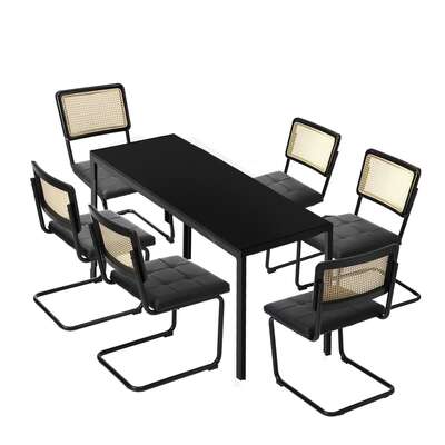 140cm Rectangle Dining Table with 6PCS Dining Chairs Leather Black