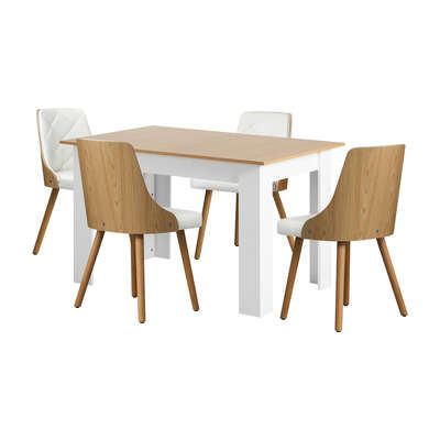 Extendable Dining Table & 4pcs Chair with Leather Seat