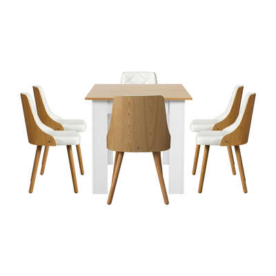 Extendable Dining Table & 6pcs Chair with Leather Seat