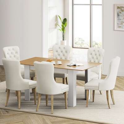 160cm Extendable Dining Table with 6PCS Chairs Velvet Beige