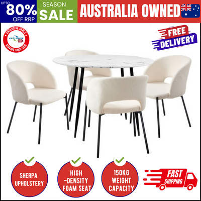 110cm Round Dining Table with 4PCS Chairs Sherpa White