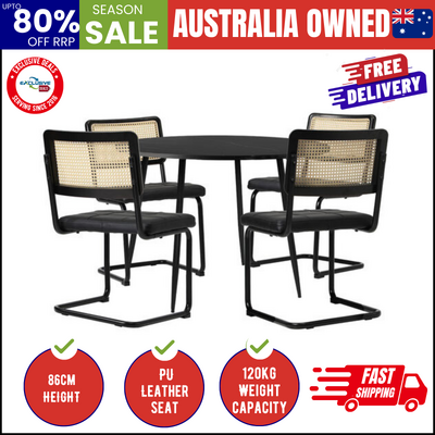 5PCS Dining Set 1.1m Round Table and Chairs PU Leather Pad