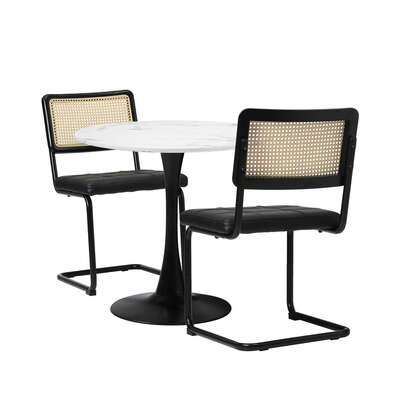 60cm Round Dining Table with 2PCS Dining Chairs PU Leather Black
