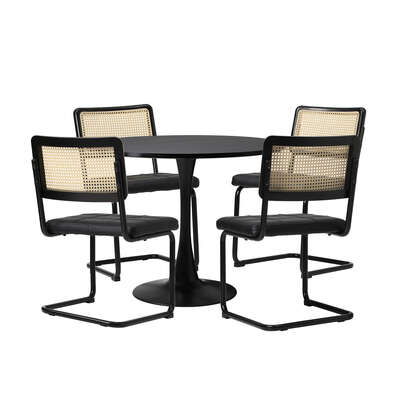 90cm Round Dining Table with 5PCS Dining Chairs PU Leather Black