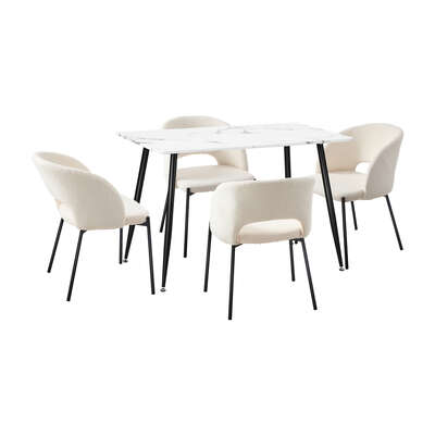 Rectangle Dining Table with 4PCS Sherpa White Chairs Modern Kitchen
