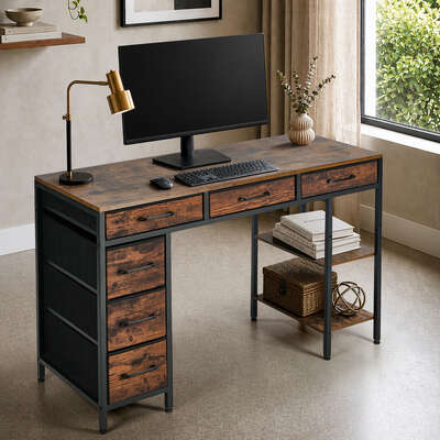 Computer Desk 120cm 6 Fabric Drawers Storage | EXTG