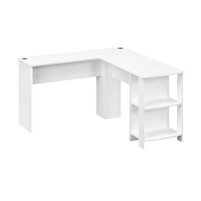 L-shape Computer Desk with Storage Shelves White