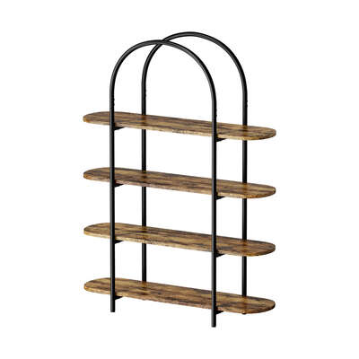 Industrial Display Shelf 4-Tier Home Arched Natural 90x26.5x118cm Particle Board Metal