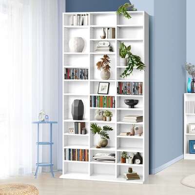 Bookshelf Display Shelf Bookcase CD DVD Media Storage Stand White
