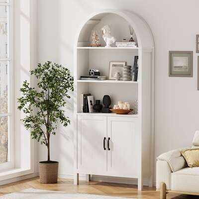 Arched Bookcase Display Shelf White Cabinet | EXTG