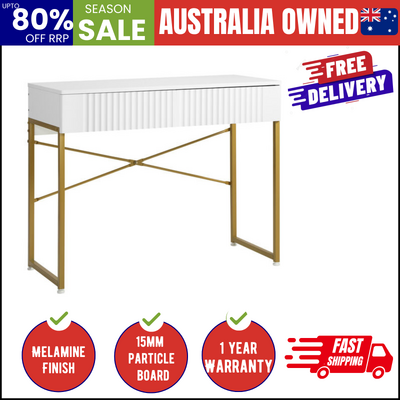 Dressing Table Makeup Desk 2 Drawers White and Gold