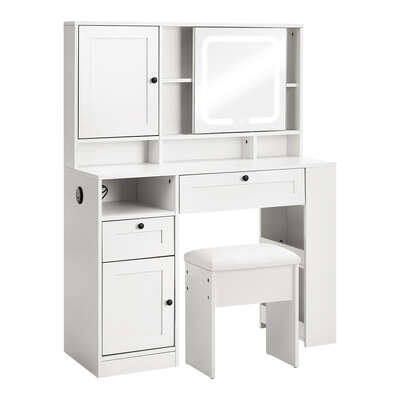 Dressing Table Stool Set LED Mirror Makeup Desk Charging