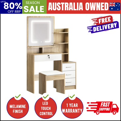 Dressing Table Stool Set Makeup Mirror LED Light Cabinet Natural White