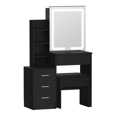 Dressing Table Stool Set LED Slide Mirror (Black)