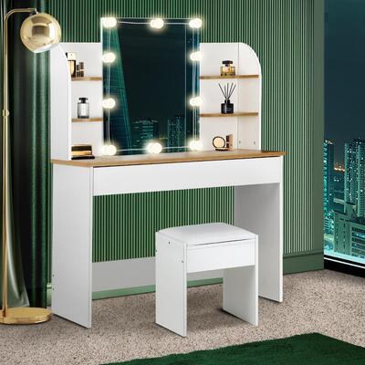Stylish Dressing Table with Illuminated Mirror and Spacious Storage Drawer