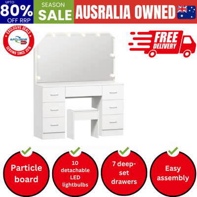 Dressing Table Large LED Mirror White