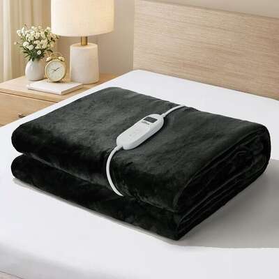 Heated Electric Throw Blanket Bedding Fleece Charcoal 160x130cm 9-Heat Levels