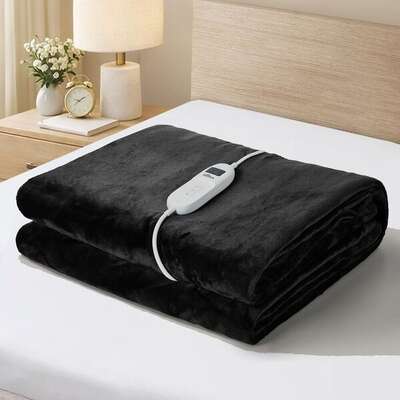 Heated Electric Throw Blanket Bedding Fleece Grey 160x130cm Washable