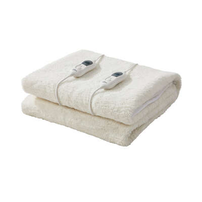 Fitted Electric Blanket Bedding Collection Sherpa Fleece Double White 3-Heat Timer