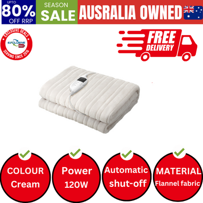 Electric Heated Throw Rug Washable Flannel Cream