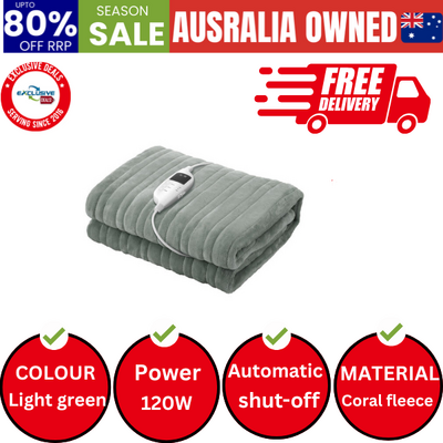 Electric Heated Blanket Washable Throw Rug Coral Fleece Light Green