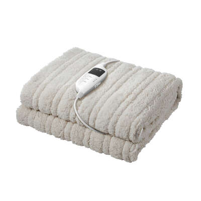 Electric Heated Blanket Washable Throw Rug Sherpa Coral Fleece Navy Beige