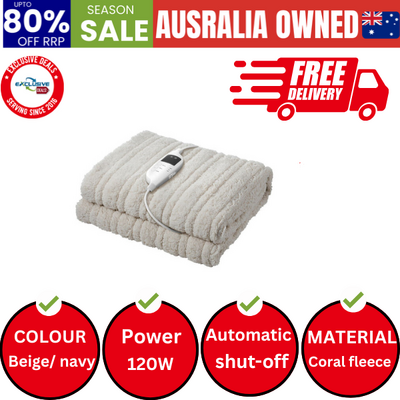 Electric Heated Blanket Washable Throw Rug Sherpa Coral Fleece Navy Beige