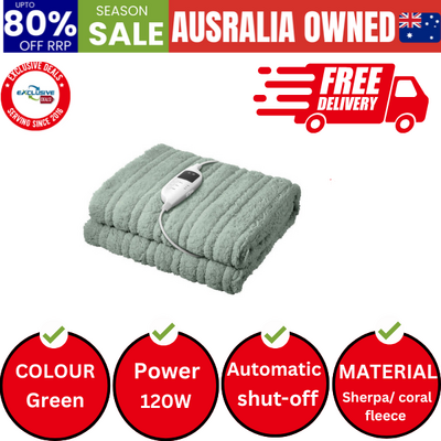Electric Heated Blanket Washable Throw Rug Sherpa Coral Fleece Green