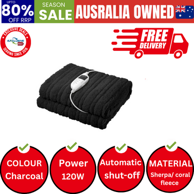 Electric Heated Blanket Washable Throw Rug Sherpa Coral Fleece Charcoal