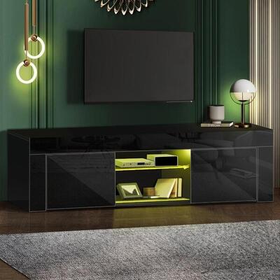 TV Cabinet Entertainment Unit Stand RGB LED Gloss Furniture 130cm Black