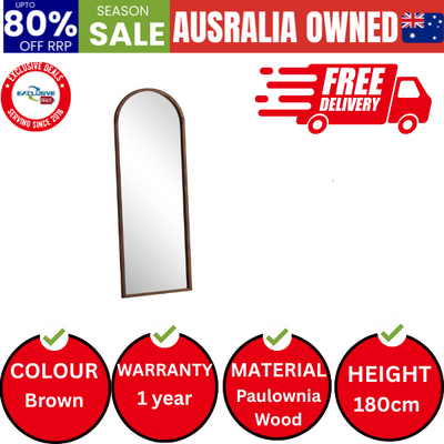 Wooden Full Length Mirror 180x70cm Arched Floor Mirrors Brown