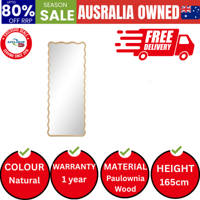 Wooden Full Length Mirror 165x60cm Wavy Floor Mirrors