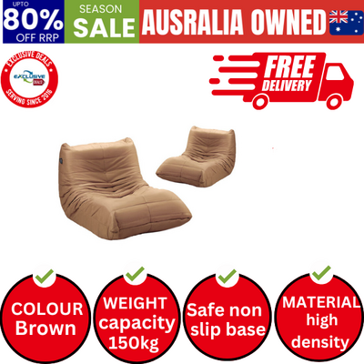 2X Floor Sofa Lounge Caterpillar Couch Single Pouffe Brown