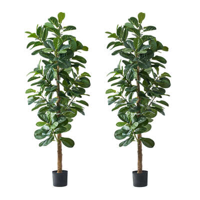 2x Artificial Fiddle Leaf Fig Trees Lifelike Potted Plants 180cm Green