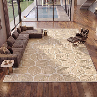 Beige Leaf Rug 160x230cm Textured Floor Carpet | EXTG