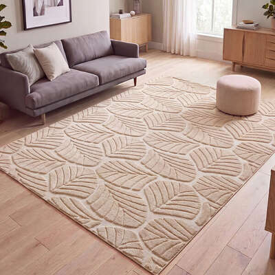 Leaf Embossed Floor Rug 200x290cm Beige | EXTG